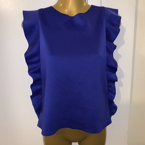 RED SAKS fifth Ave size L royal blue ruffle blouse - Picture 2 of 5